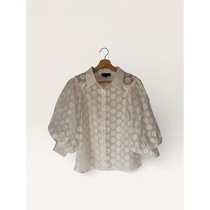 CottageCore Gracia White Sheer Polka Dot Puff Sleeve Blouse